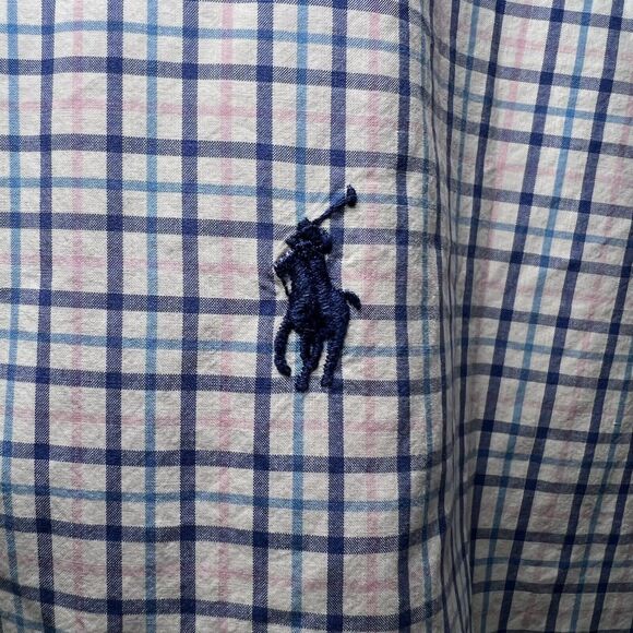 Polo Ralph Lauren Button Up Shirt Mens Size Large Blue Pink Plaid Lightweight LS - Picture 6 of 10